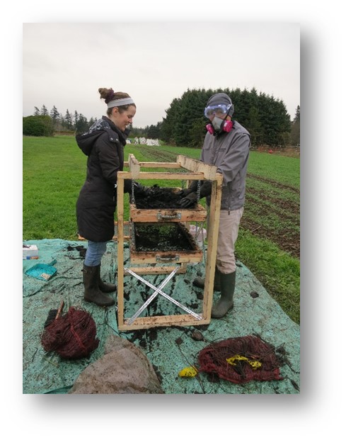 The bundled-up BSI Research team carefully sifts out compostable products for disintegration analysis